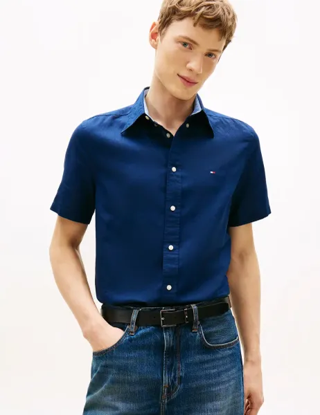 Tommy Hilfiger Regular Fit Linen Blend Shirt Navy