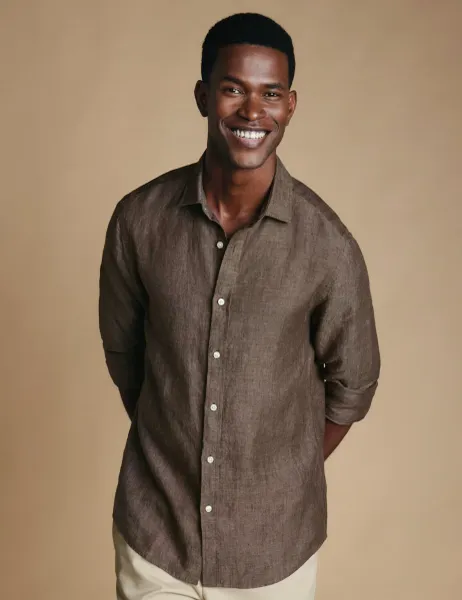 Charles Tyrwhitt Slim Fit Pure Linen Shirt Brown