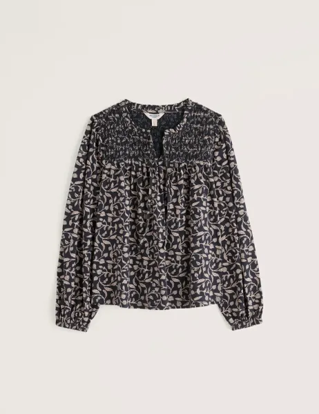 Seasalt Cornwall Pure Cotton Printed Notch Neck Long Sleeve Relaxed Fit Blouse