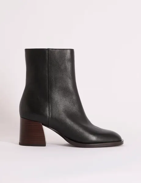 Nobody's Child Leather Block Heel Ankle Boots Black