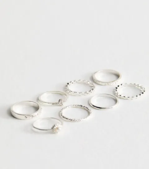 New Look Pack of 8 Silver Tone Celestial Rings