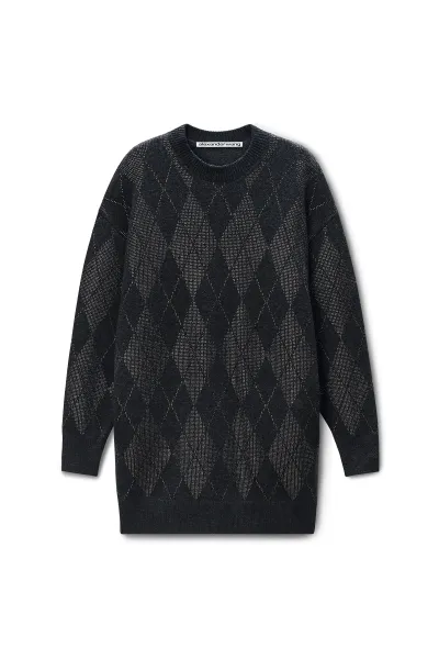 Crystal Hotfix Argyle Wool-Blend Dress