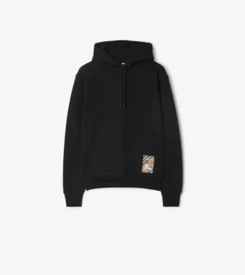 Check Label Cotton Hoodie in Black