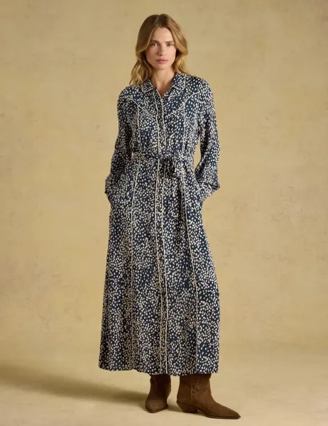 Joules Polka Dot Collared Midi Shirt Dress Navy Mix