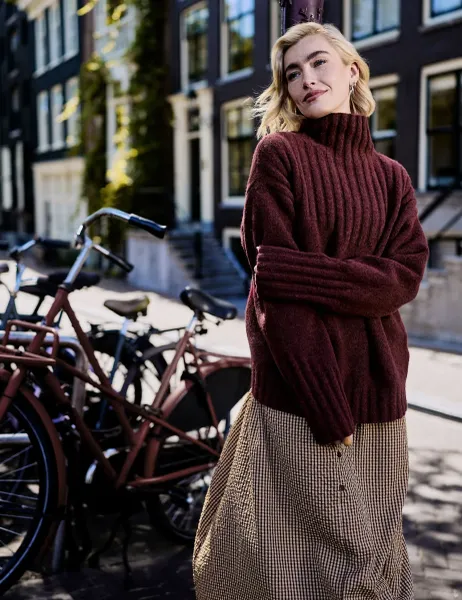 Regatta Striped Funnel Neck Relaxed Jumper Burgundy
