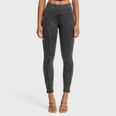 Freddy WRUP SNUG Jeans - High Waisted - Full Length - Washed Black + Black Stitching