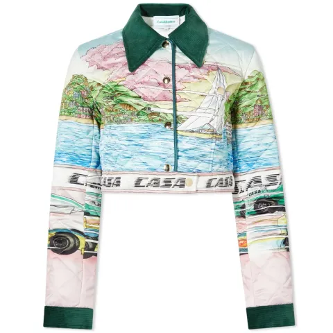 Printed Quilted Satin Cropped Jacket