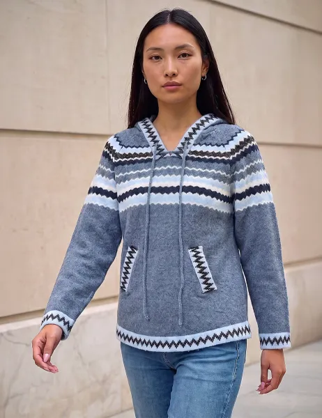 Roman Nordic Pattern Hoodie With Wool Blue Mix
