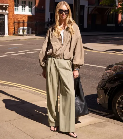 Women's Brown Striped Tailored Wide Leg Trousers