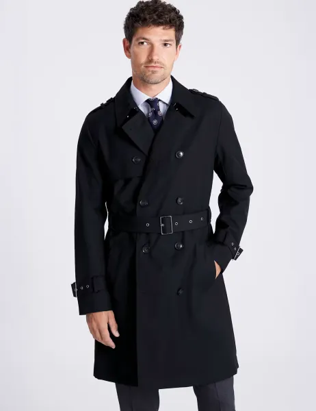 Moss Regular Fit Collared Trench Coat Navy