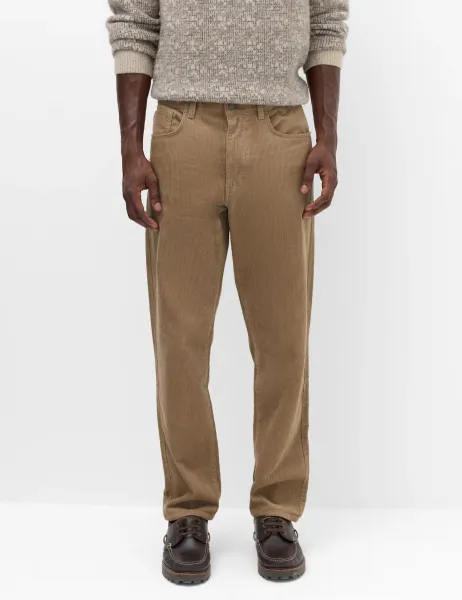 Marks & Spencer Straight Fit Pure Cotton Corduroy 5 Pocket Trousers Mushroom
