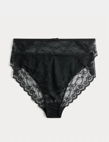 Marks & Spencer 2 Pack Ida Lace High Waisted High Leg Knickers Black
