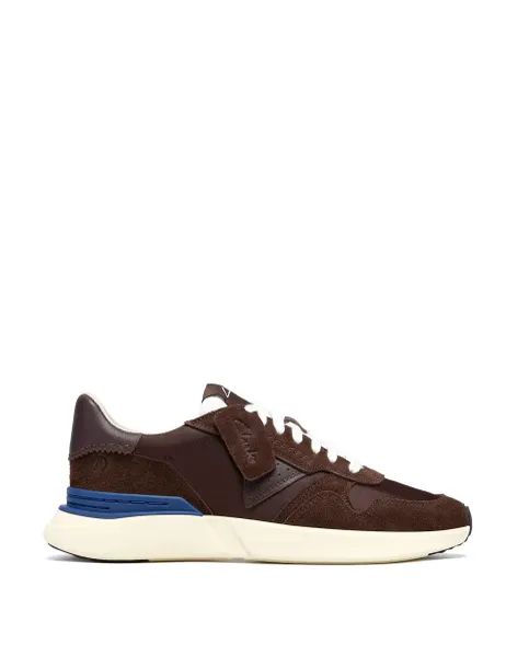Clarks Suede Lace Up Retro Trainers Brown