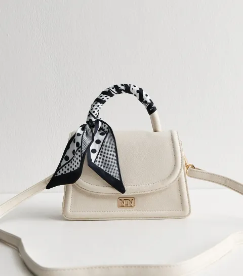 White Faux Leather Scarf Top Handle Bag Vegan
