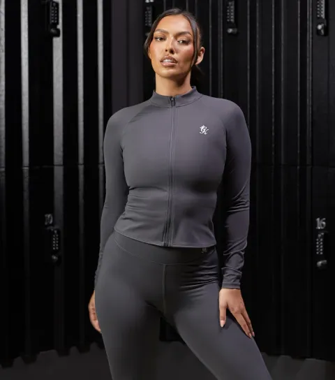 Women's Dark Grey Zip Up Long Sleeve Top