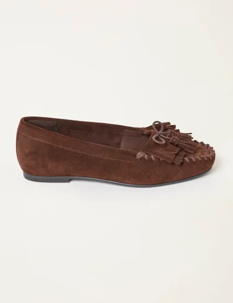 FatFace Suede Tassel Flat Loafers Chocolate