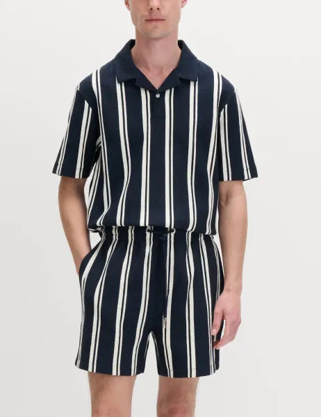 Marks & Spencer Cotton Rich Seersucker Striped Shorts Navy