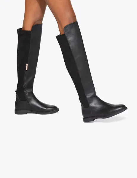 Kurt Geiger Faux Suede Flat Knee High Boots Black