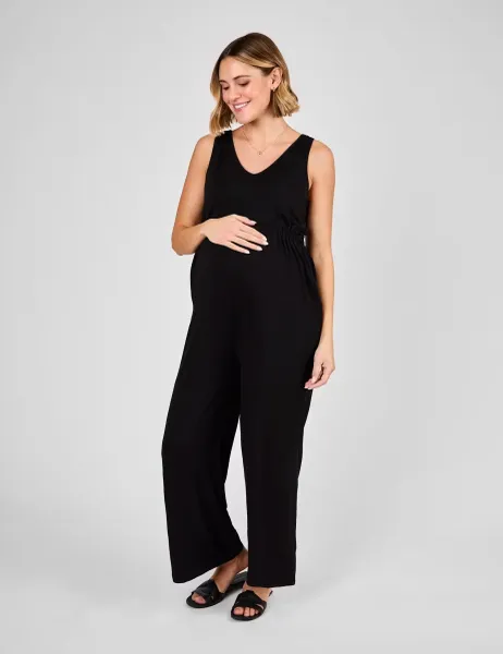 Maternity Jersey Wide Leg Jumpsuit Black