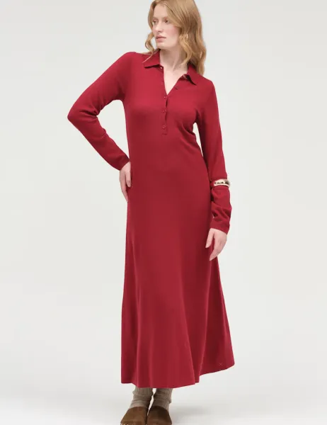 Chinti & Parker Wool Rich Funnel Neck Jumper Dress with Cashmere Red