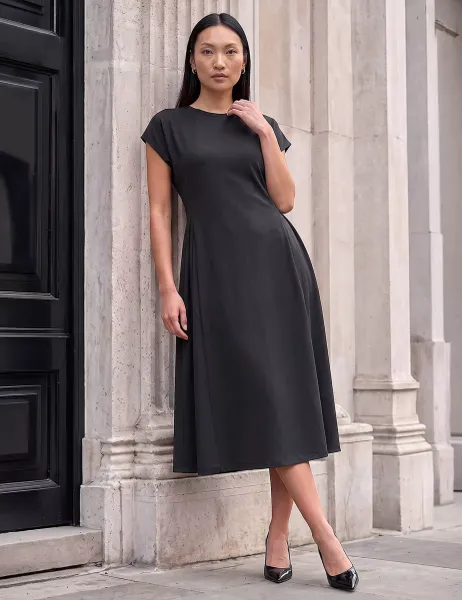Roman Side Pleat Detail Dress Black Mix