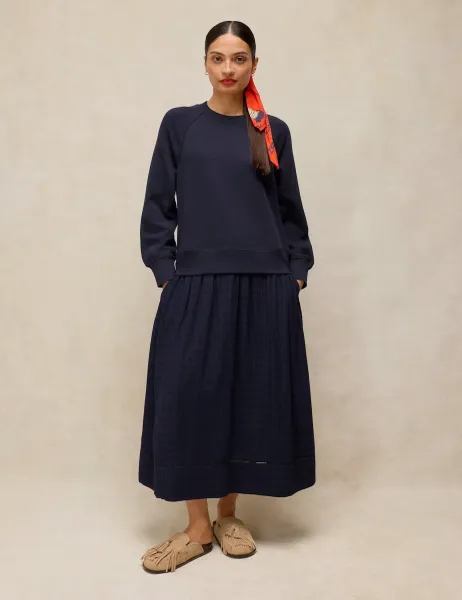 Pure Cotton Midi Sweater Dress Navy