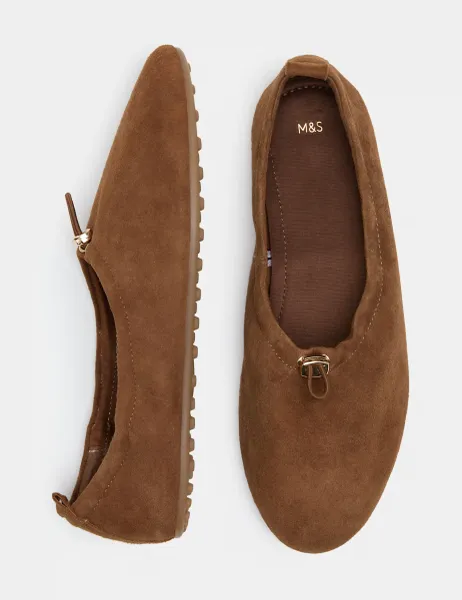 Marks & Spencer Suede Toggle Cord Flat Ballet Pumps Tan