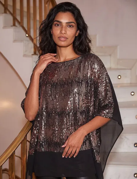 Roman Ombre Sequin Top Taupe