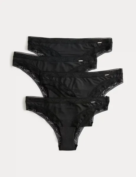 Autograph 4pk Modal Blend Brazilian Knickers with Silk Black