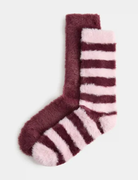 Marks & Spencer 2 Pack Cosy Striped Fluffy Socks Pink Mix