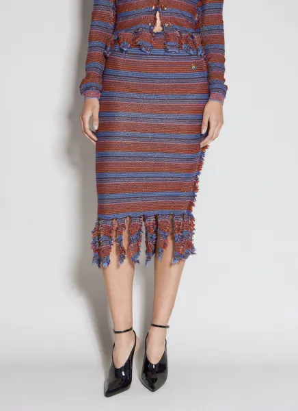 Stripe Broken Stitch Knit Midi Skirt