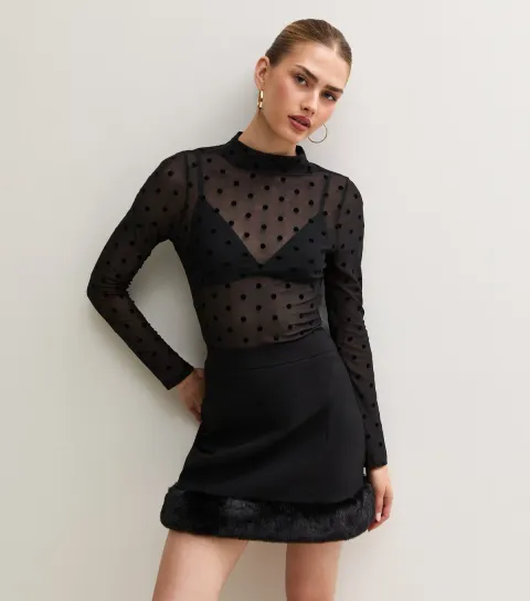 New Look Women's Black Faux Fur Trim Mini Skirt