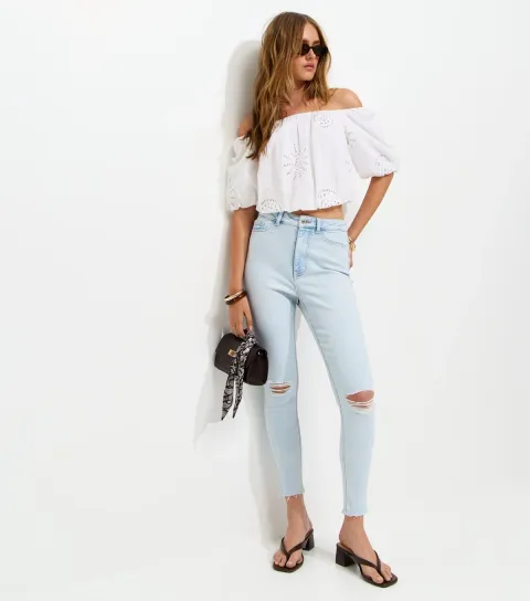Women's Light Blue Hallie Ripped Skinny Jeans