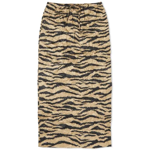 Crinkled Satin Elasticated Midi Skirt