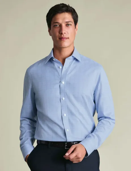 Charles Tyrwhitt Slim Fit Non-Iron Pure Cotton Twill Check Shirt Mid Blue