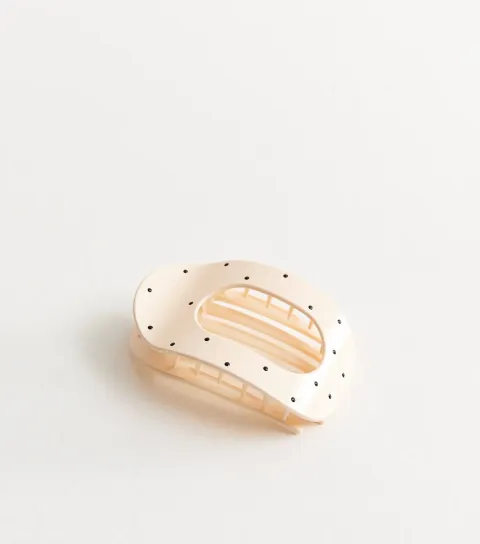 Cream Polka Dot Oval Slide Hair Clip