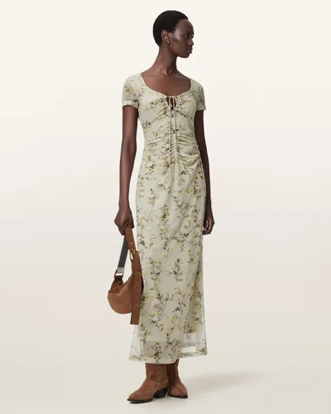 Gabby Floral Print Mesh Maxi Dress