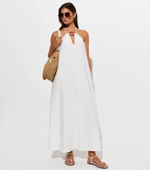 Women's White Tortoiseshell Ring Maxi Dress
