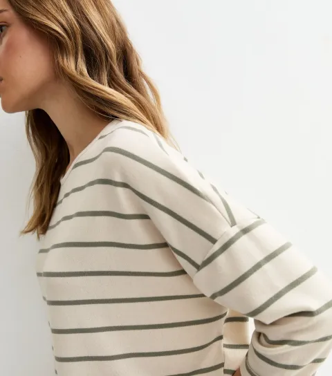 Women's Green Striped Cropped Sleeve Oversized Top