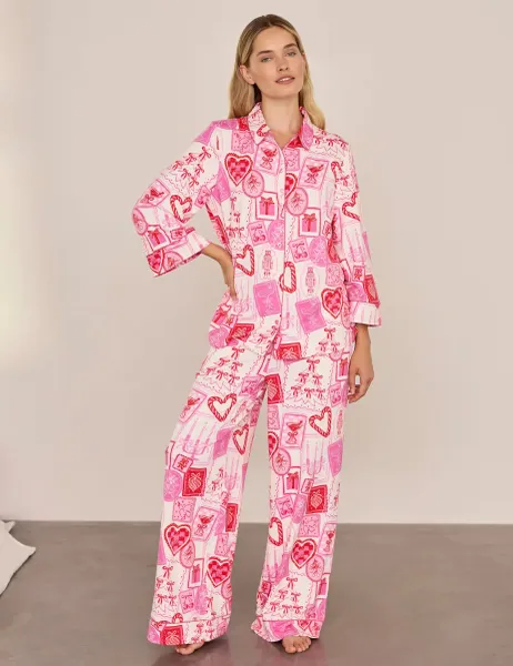 Chelsea Peers Christmas Print Long Pyjama Set Light Pink Mix