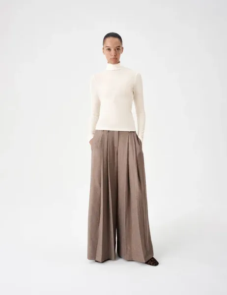 Marks & Spencer Wool Touch Layering Slim Roll Neck Top Vanilla