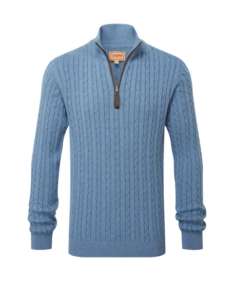 Schöffel Country Calton Cotton Cashmere Cable Quarter Zip Jumper - Lake Blue