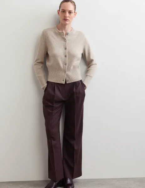 Jaeger Pure Cashmere Round Neck Relaxed Cardigan Oatmeal