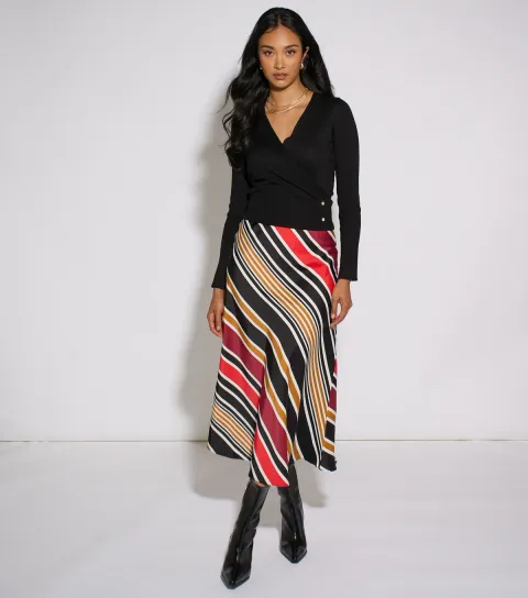 Women's Black Long Sleeve Wrap Button Top