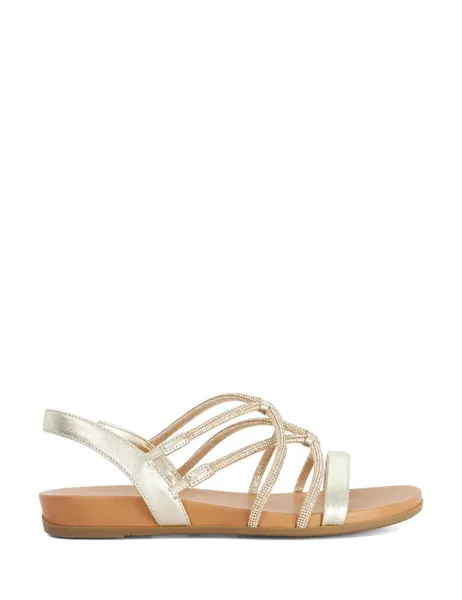 Dune London Wide Fit Leather Metallic Flat Sandals Gold