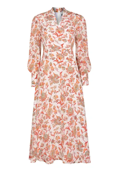Sofia Dress in Coral Florentine Printed Silk