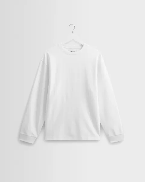 Hayden - White Textured Organic Cotton Long Sleeve t-Shirt