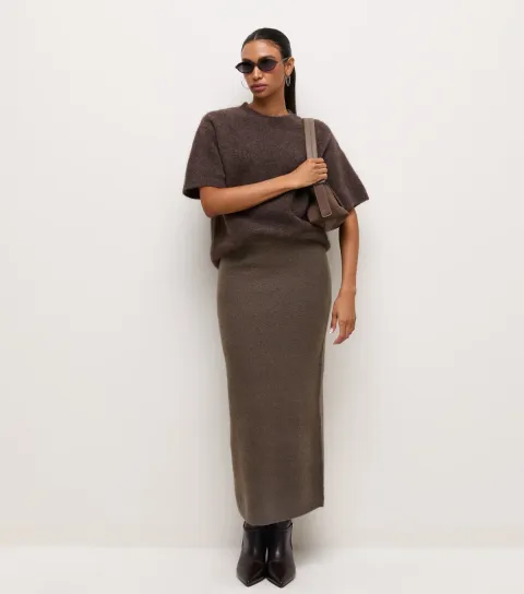 New Look Women's Dark Mink Knitted Midi Skirt