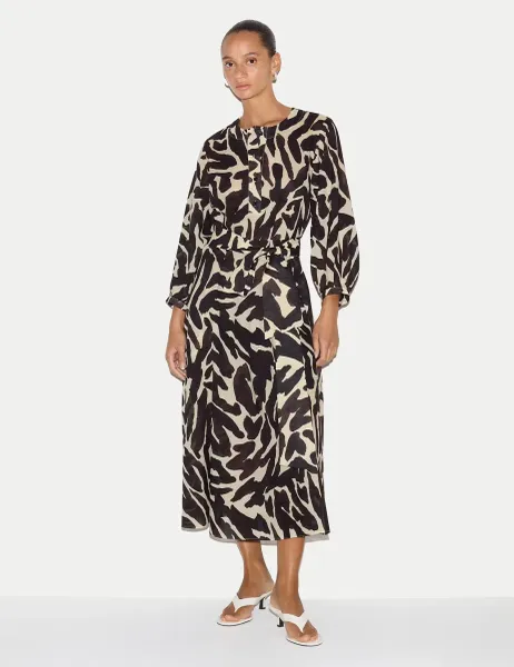 Jigsaw Pure Cotton Animal Print Midi Tea Dress Brown Mix