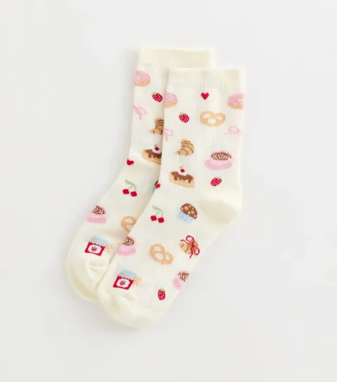 Cream Cotton Rich Brunch Pattern Socks